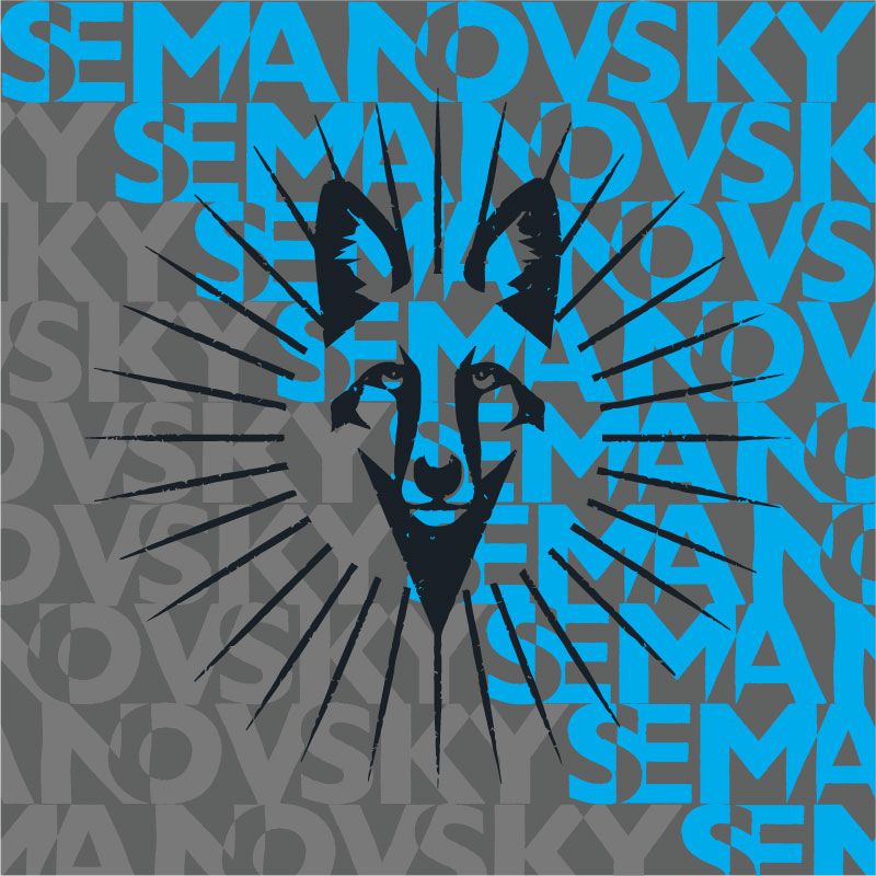 Ilustração criada por Nêio Mustafa, designer gráfico em São Paulo, para a composição da marca Semanovsky, utilizando a alegoria do lobo-guará — nas cores cinza, cian e preto.