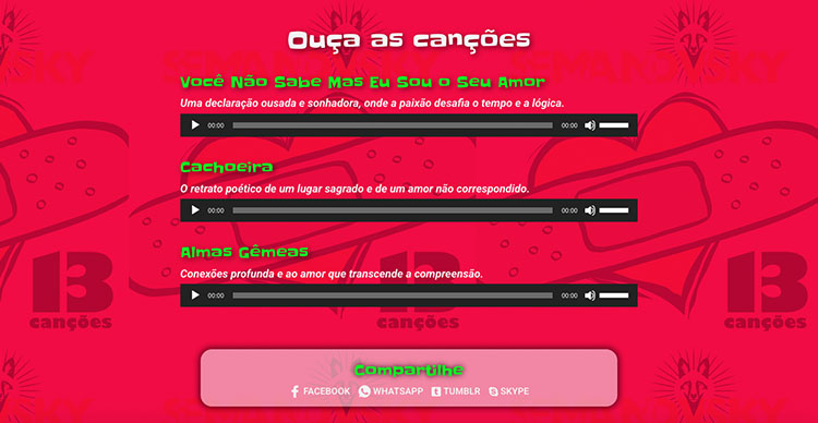 A página também traz depoimentos de figuras ilustres do meio musical, além de artistas e poetas que conhecem Semanovsky de perto.